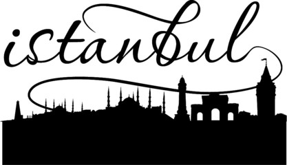 Naklejka premium Istanbul city skyline print embroidery graphic design vector art