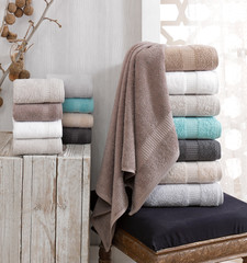 Stack of clean soft colorful towels. 