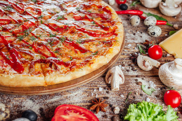 pizza on a wooden background