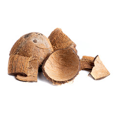 broken coconut shell isolated on white background. coconut on white.