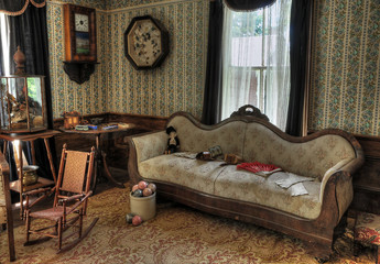 Old fashioned living room interior with sofa