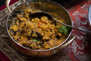 Corn grits and mushroom curry