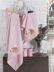 Stack of clean soft colorful towels. 