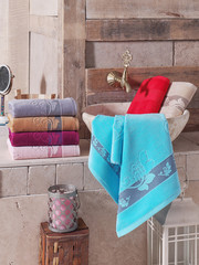 Stack of clean soft colorful towels. 