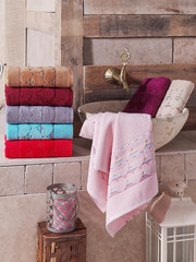 Stack of clean soft colorful towels. 
