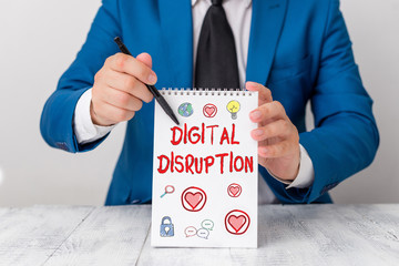 Conceptual hand writing showing Digital Disruption. Concept meaning Changes that affect technology...