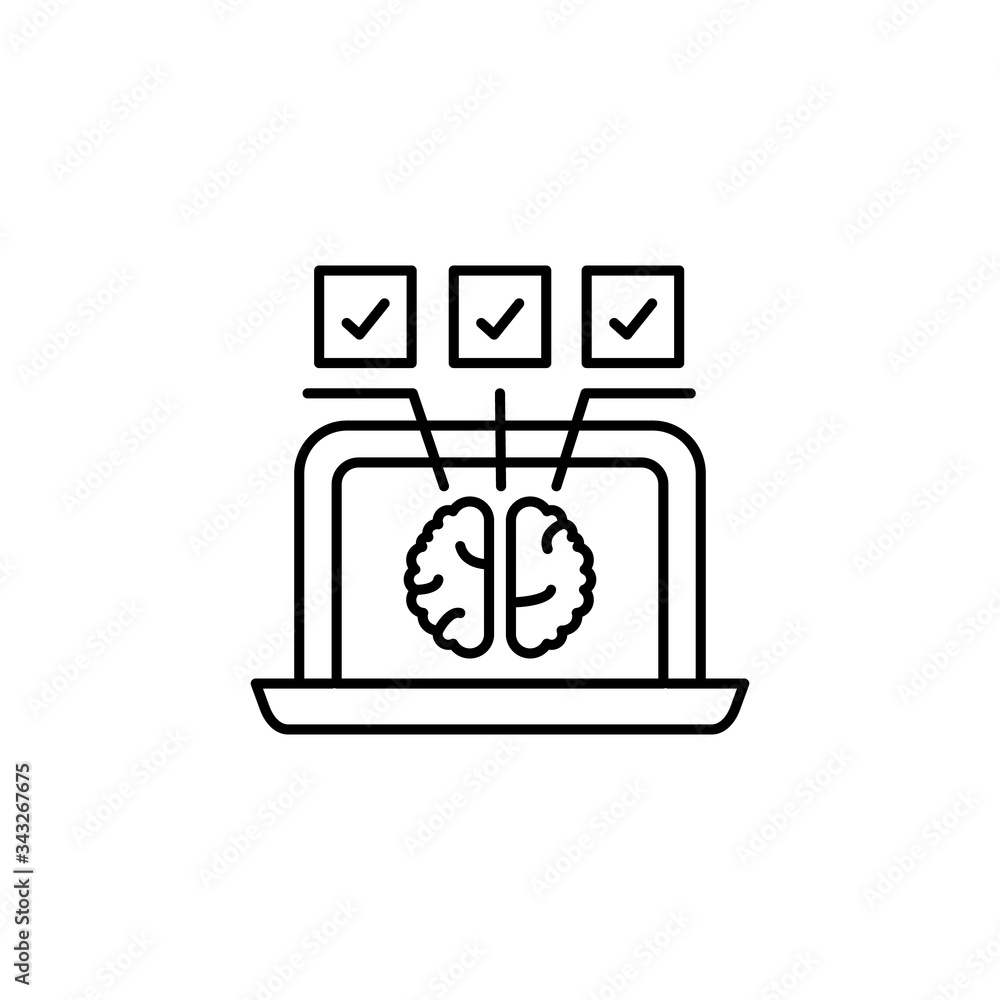 Poster laptop, brain icon. simple line, outline vector elements of neurology for ui and ux, website or mobi
