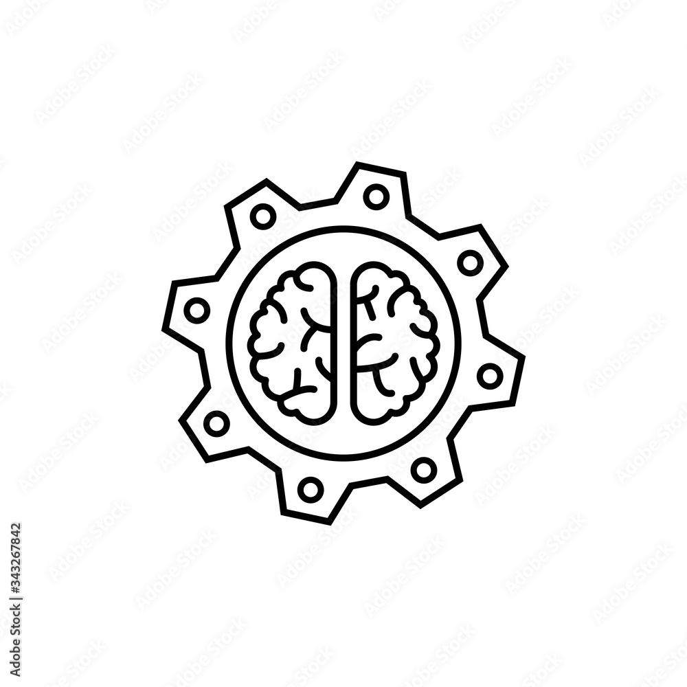 Poster gear, brain icon. simple line, outline vector elements of neurology for ui and ux, website or mobile