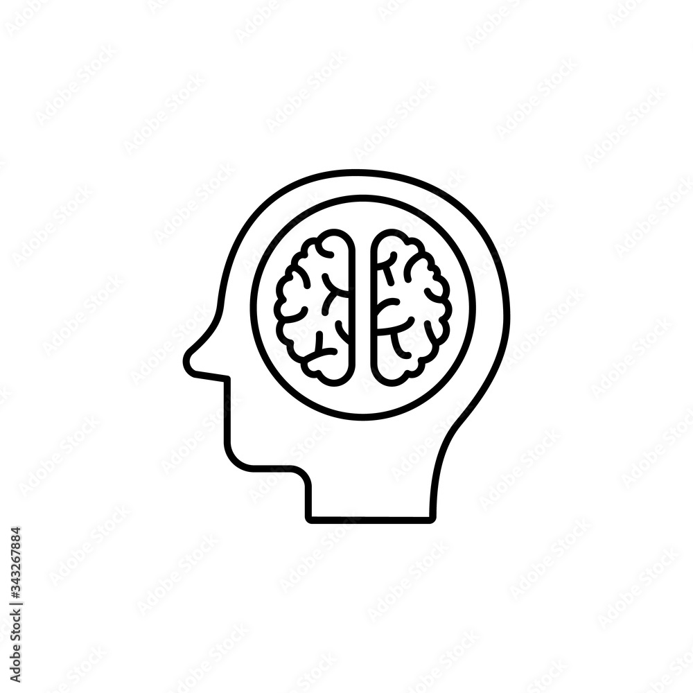Poster head, brain, circle icon. simple line, outline vector elements of neurology for ui and ux, website o