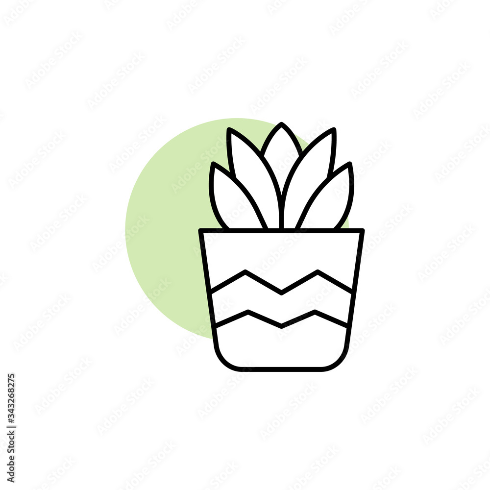 Poster plant, leaf, botanic icon. simple line, outline vector elements of flora with green circle for ui an