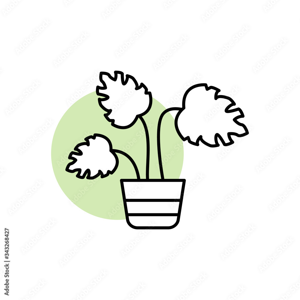 Poster monstera leaf, plant icon. simple line, outline vector elements of flora with green circle for ui an