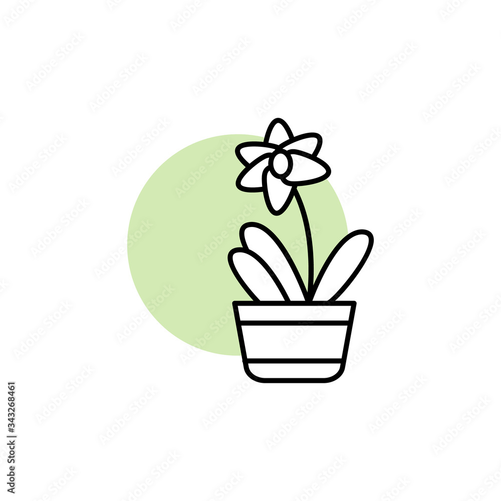 Poster orchid, plant icon. simple line, outline vector elements of flora with green circle for ui and ux, w