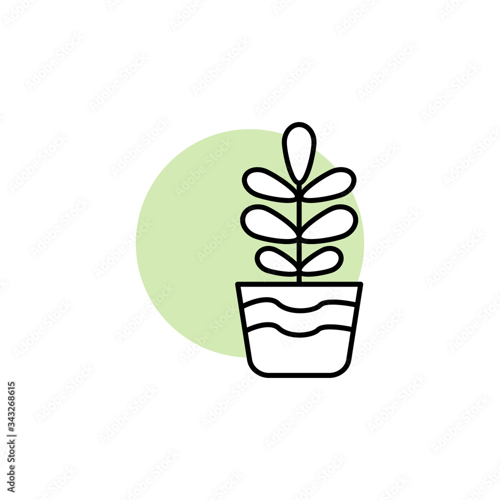 Poster plant, leaf, botanic icon. simple line, outline vector elements of flora with green circle for ui an