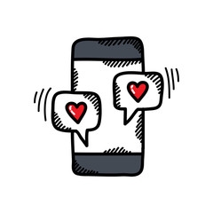 cellphone with love messages doodle icon, vector illustration