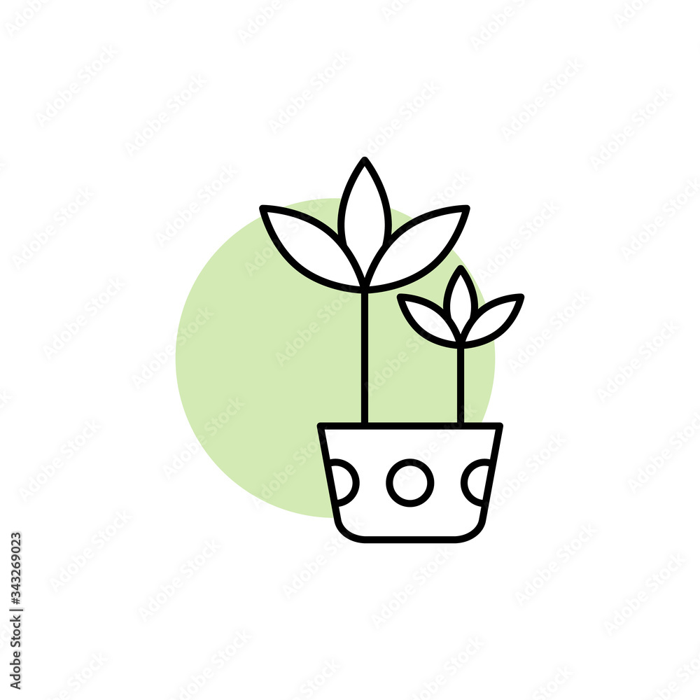 Poster plant, leaf, botanic icon. simple line, outline vector elements of flora with green circle for ui an