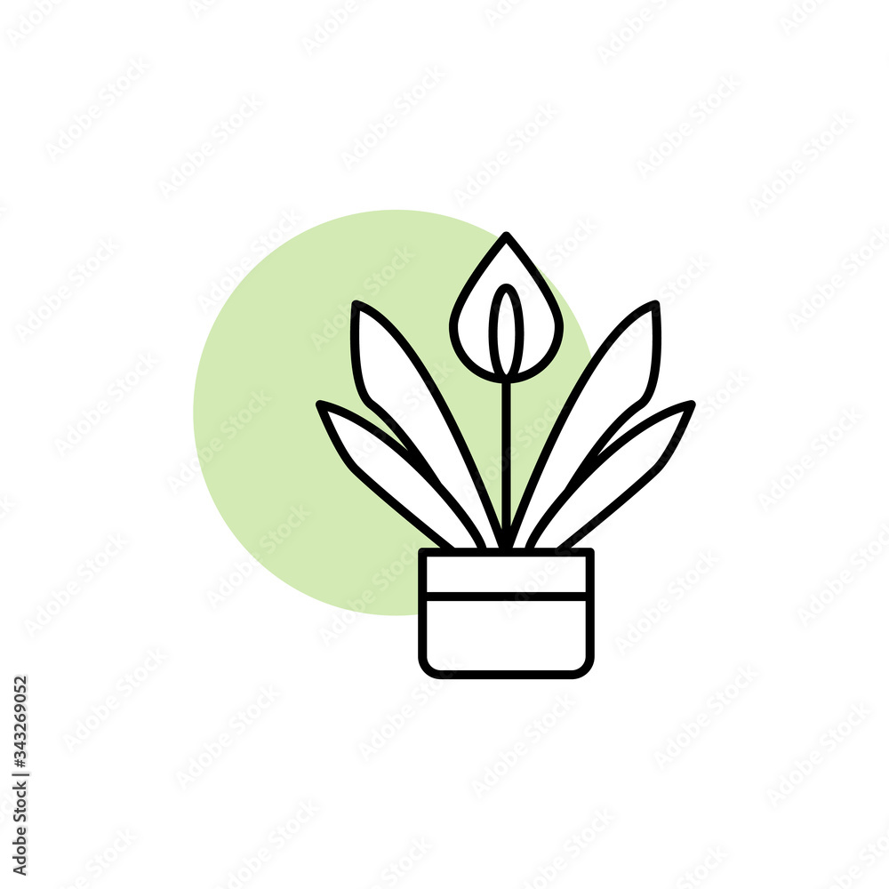 Poster calla lily, flower icon. simple line, outline vector elements of flora with green circle for ui and 
