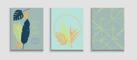 Fototapeta na wymiar Abstract Retro Vector Banners Set. Noble Olive Leaves Invitation 
