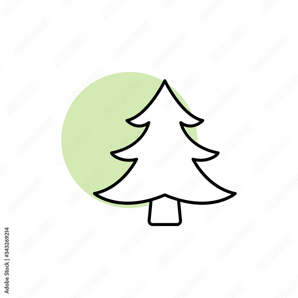 Poster pine, tree icon. simple line, outline vector elements of flora with green circle for ui and ux, webs
