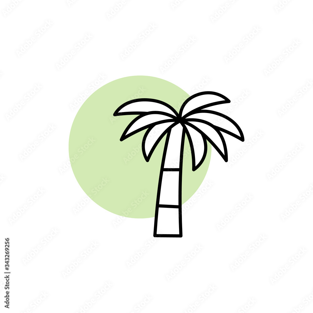Poster palm, tree icon. simple line, outline vector elements of flora with green circle for ui and ux, webs