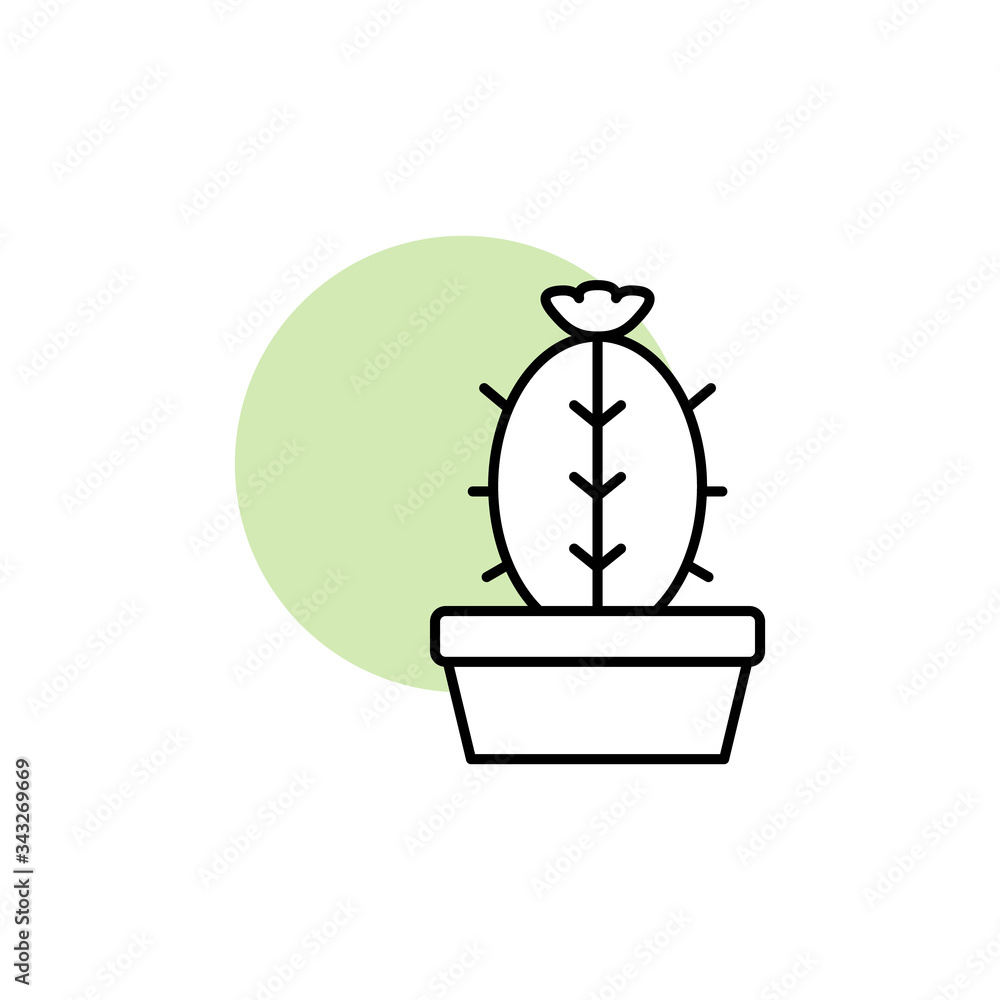 Poster cactus, plant icon. simple line, outline vector elements of flora with green circle for ui and ux, w