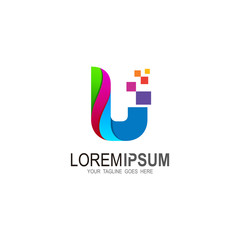 U logo , Letter U logo and technology with pixel design