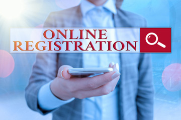 Conceptual hand writing showing Online Registration. Concept meaning Process to Subscribe to Join...