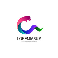 Letter C logo with colorful design, C logo and hand icons