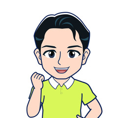 黄緑のシャツを着た若者