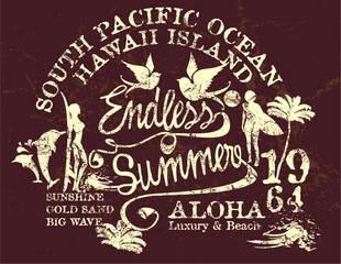Endless summer surfing woman graphic design vector art