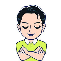 オレンジのシャツを着た男性