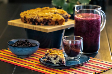 Homemade rustic blueberry buckle cake

