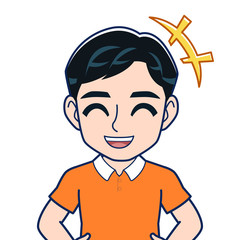 オレンジのシャツを着た男性