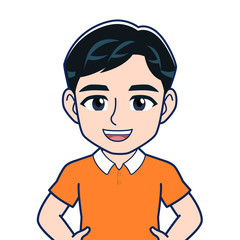 オレンジのシャツを着た男性