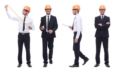 panoramic photo collage of architect expert isolated on white