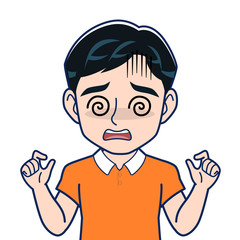 オレンジのシャツを着た男性