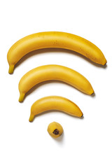 Bananas on a white background in the form of a wifi symbol. Wifi layout isolated