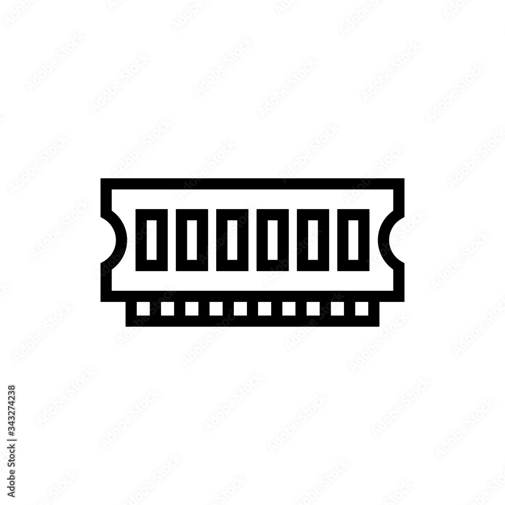 Poster computer ram icon in outline style on white background, memory chip symbol for website design,