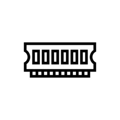 Computer RAM icon in outline style on white background, memory chip symbol for website design,
