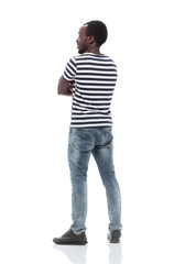 smiling young man in a striped t-shirt . isolated