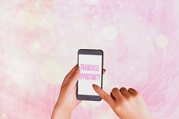 Writing note showing Franchise Opportunity. Business concept for Business License Privilege Owner...