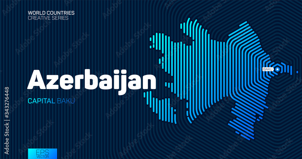 Wall mural abstract map of azerbaijan with hexagon lines