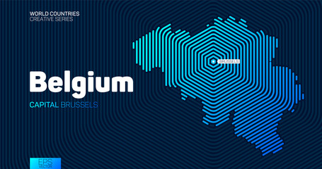 Naklejka premium Abstract map of Belgium with hexagon lines