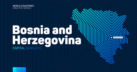 Abstract map of Bosnia and Herzegovina with hexagon lines