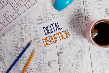 Word writing text Digital Disruption. Business photo showcasing Changes that affect technology...