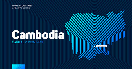 Abstract map of Cambodia with hexagon lines