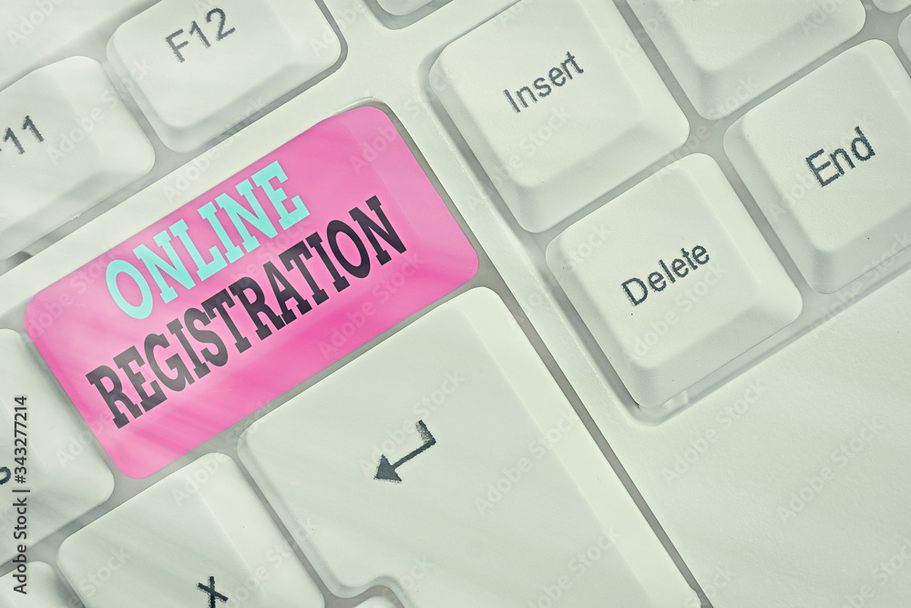 Poster word writing text online registration. business photo showcasing process to subscribe to join an eve
