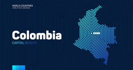 Abstract map of Colombia with hexagon lines