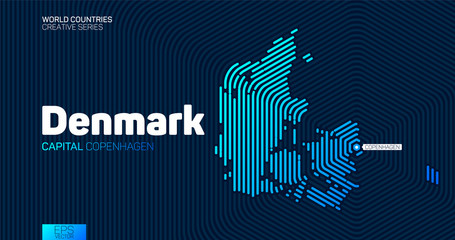 Abstract map of Denmark with hexagon lines - obrazy, fototapety, plakaty