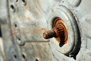 Rusty shaft of washing machine drum, closeup image