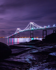 Newport bridge Rhode Island at night
